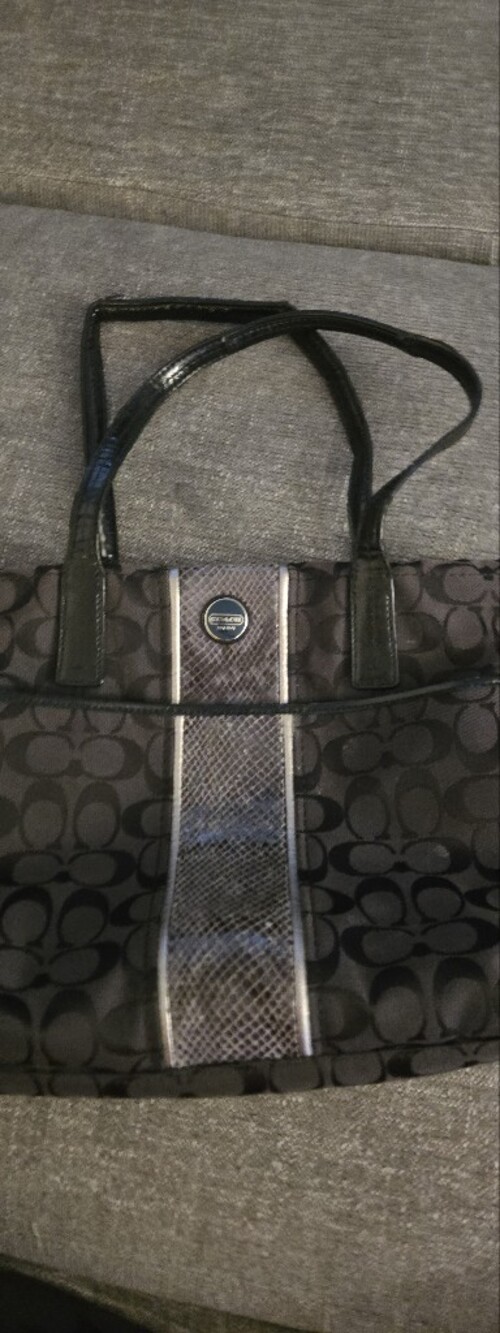 Coach Black Signature Canvas Tote with Textured Center Stripe